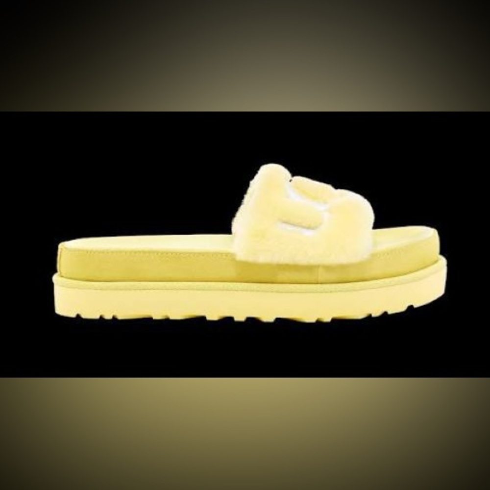 Women’s UGG Laton Fur Slide Sandal Yellow Size 7M
